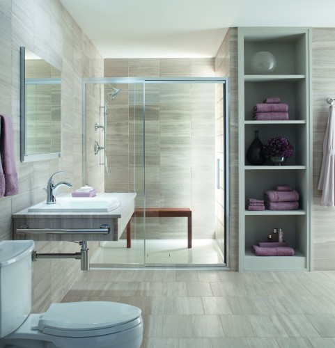 Floating sink for aging in place bathroom