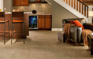 Engineered tile flooring in finished basement remodeling