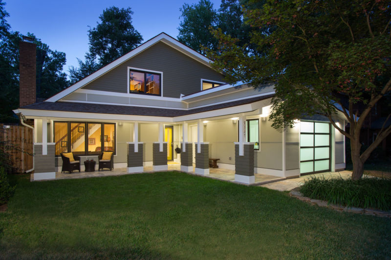 Remodeled home exterior at night
