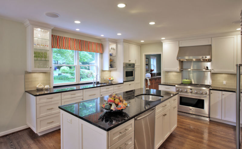 White kitchen with large island