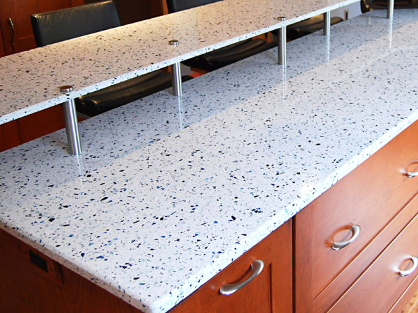 Recycled glass counter material