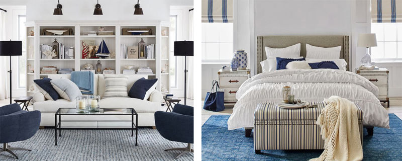 blue and white rooms by Pottery Barn