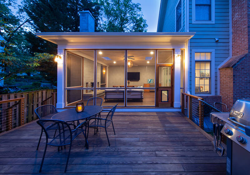 Sunroom addition and deck