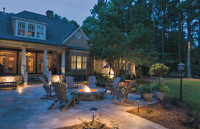Outdoor living space patio with fire pit