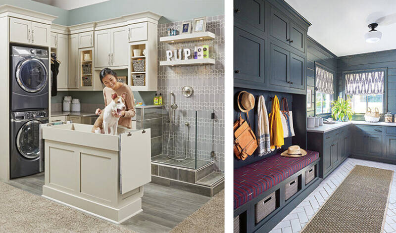 mud rooms with pet washing station and drop zone